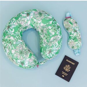 Lilly Pulitzer Travel Pillow and Eye Mask Set, Plush Neck Pillow & Sleeping Mask